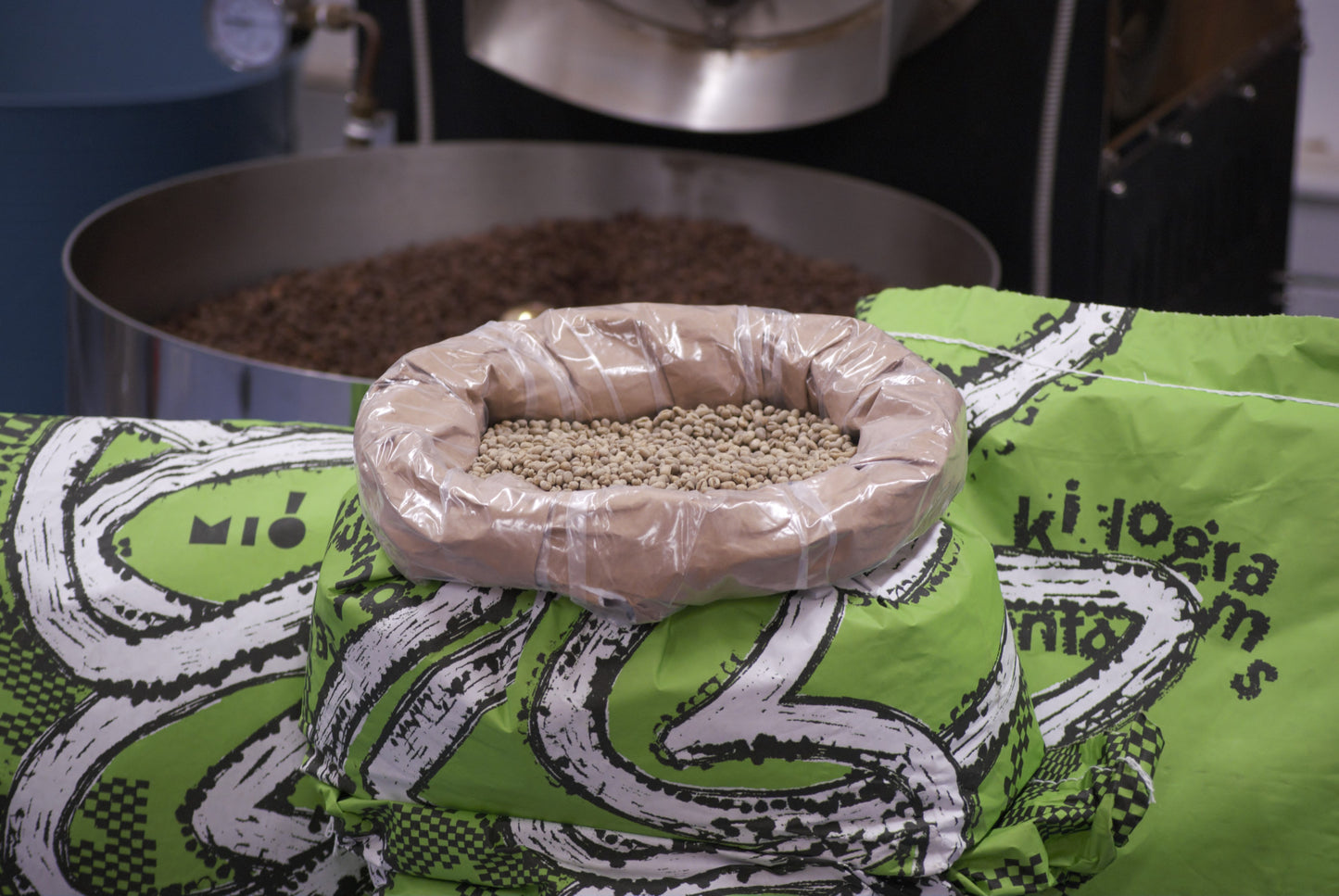 Our coffee bags of ciasu waiting to be roasted