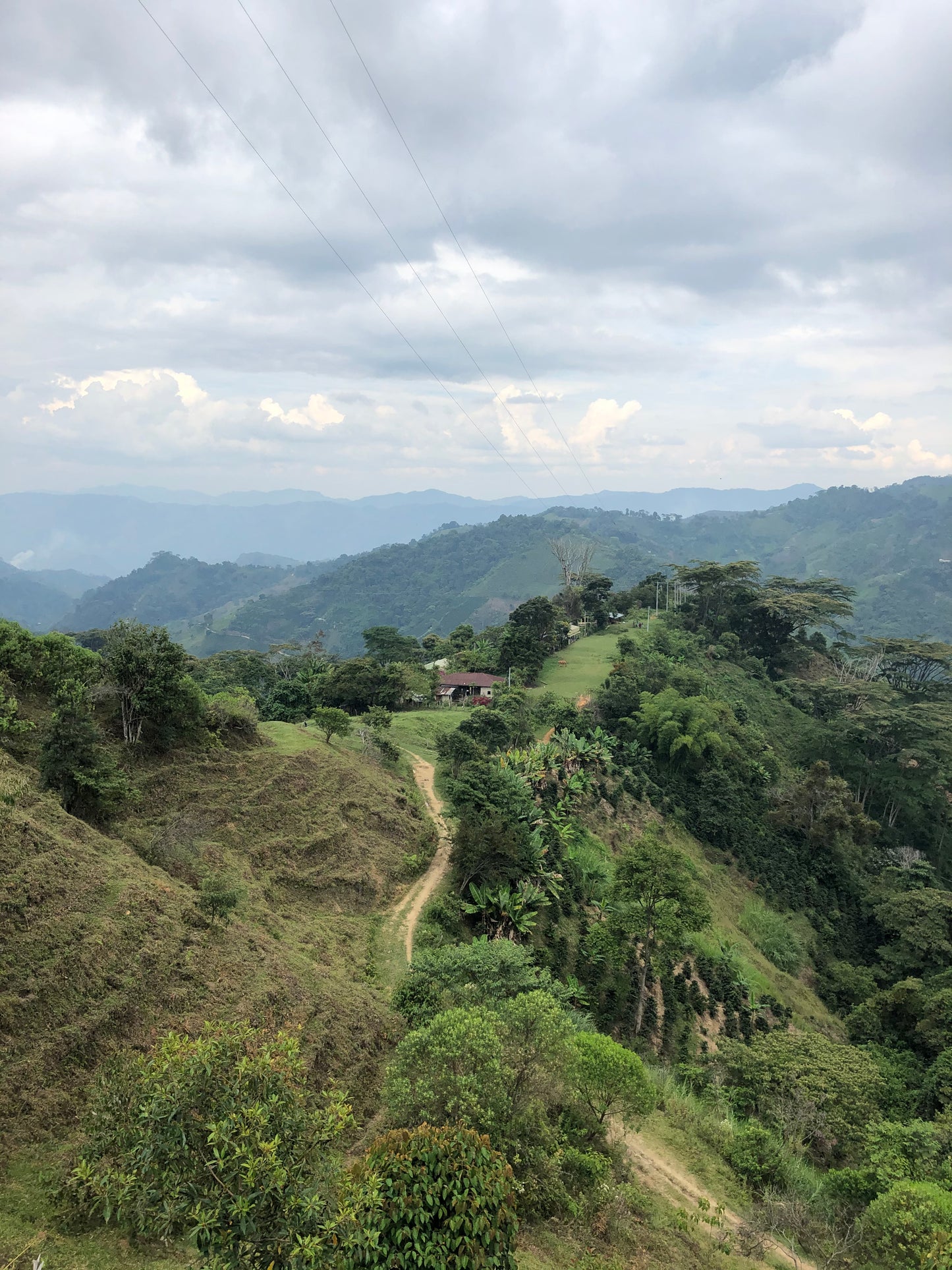 Scenic view of a mountainous area with clouds and greenery