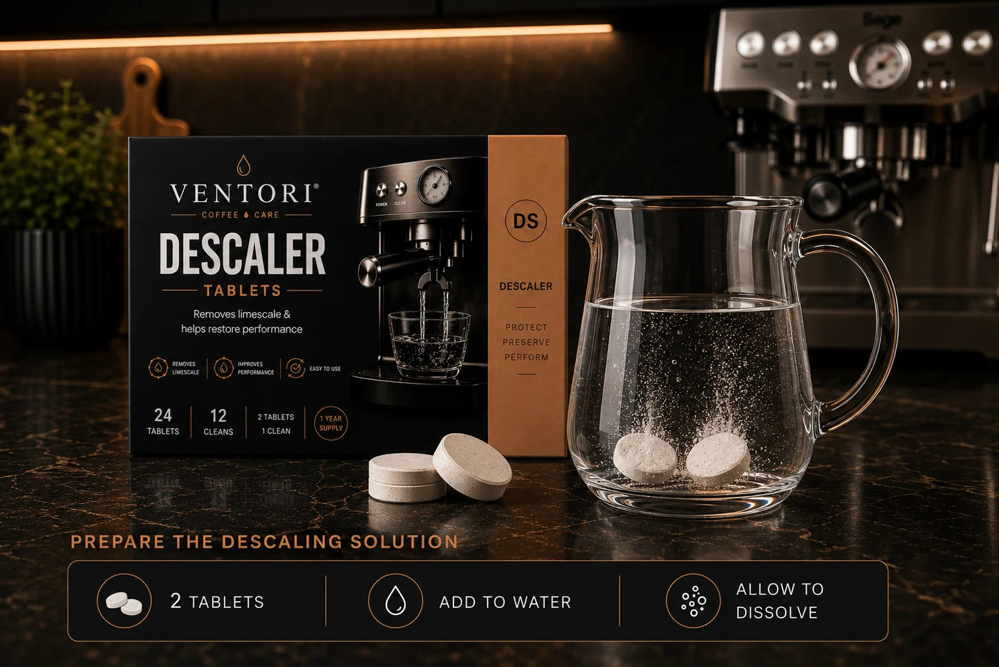 Ventori Coffee Machine Descaler Tablets – 24 Tablets